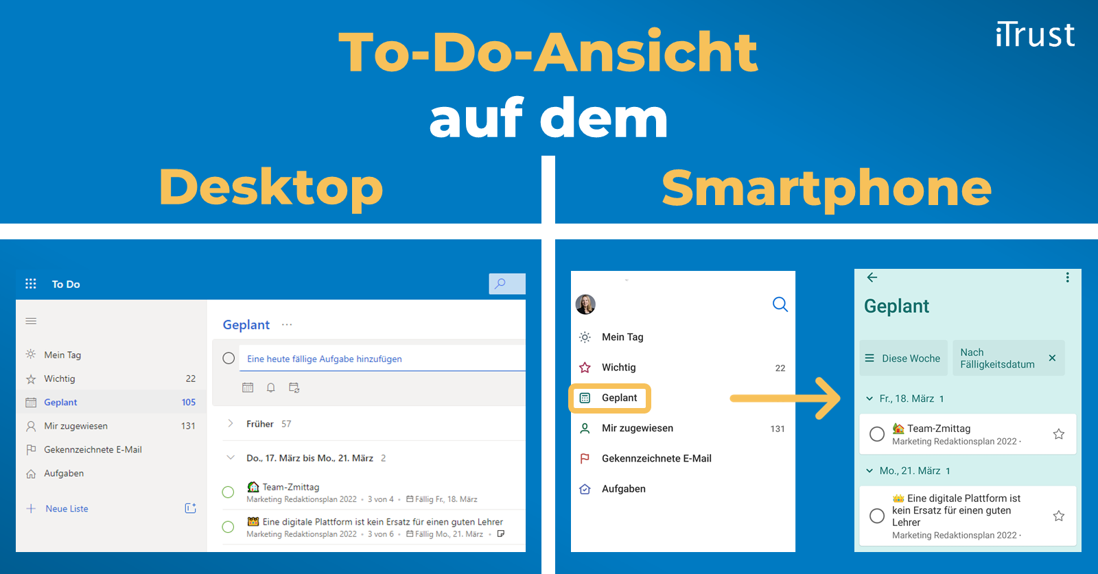 Microsoft-To-Do-Ansicht auf Desktop und Smartphone