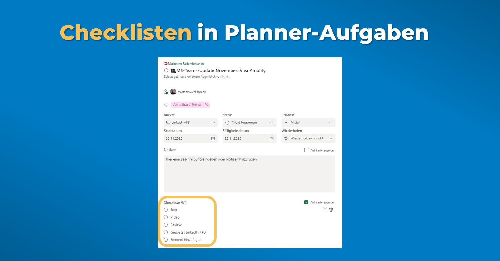 Checklisten in Planner-Aufgaben