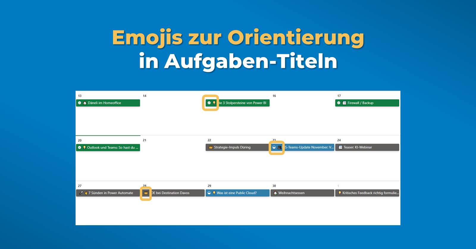 Emojis zur Orientierung in Aufgaben-Titeln