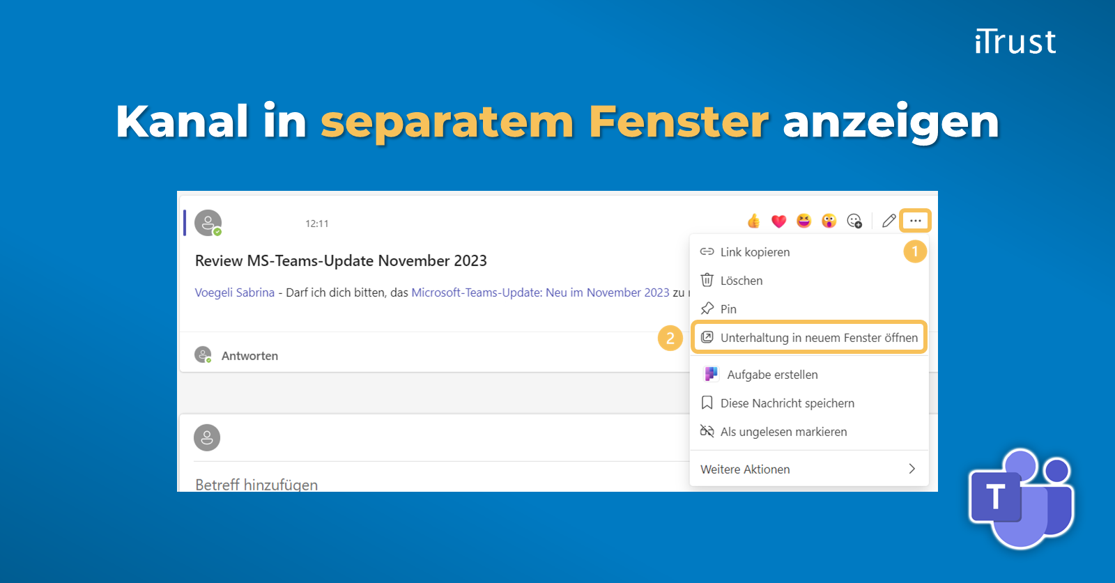 Microsoft-Teams-Update: Kanal in separatem Fenster anzeigen