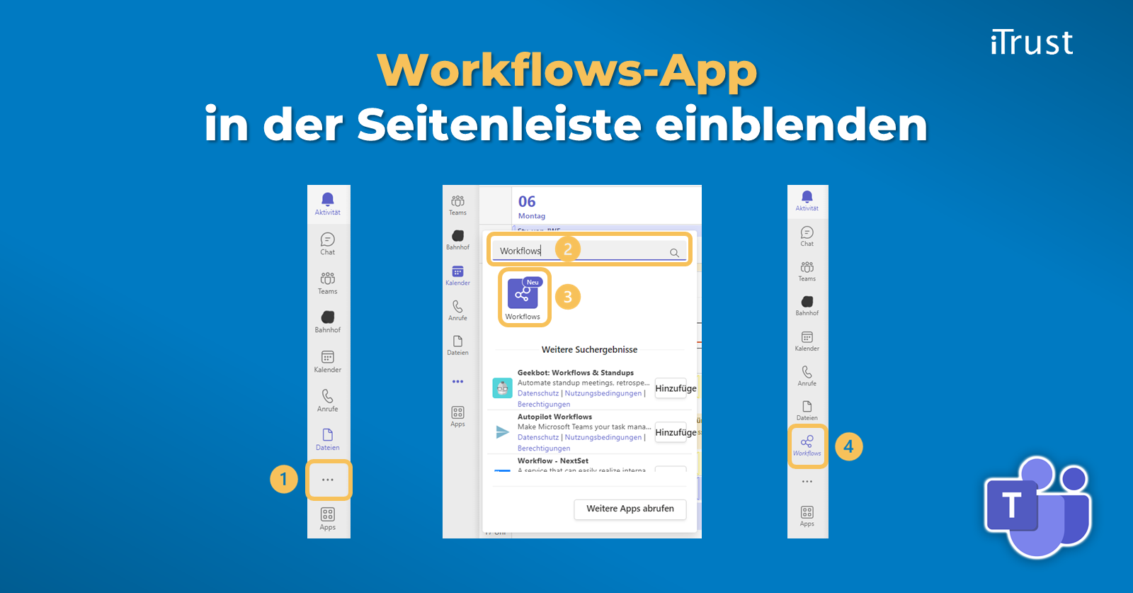 Microsoft-Teams-Update: Workflows-App in Seitenleiste einblenden