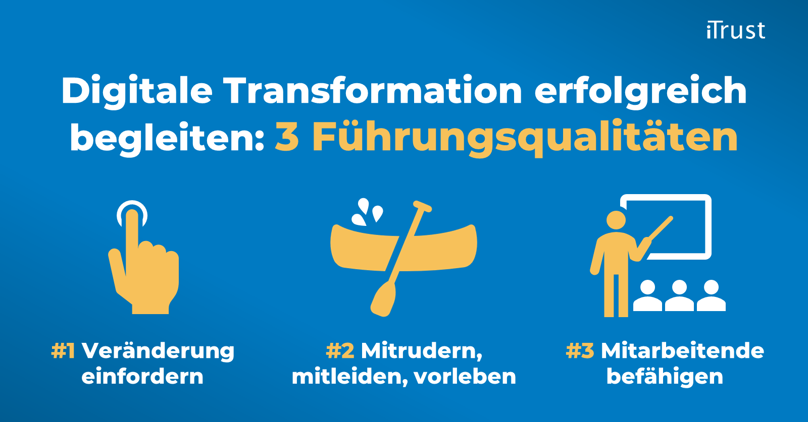 Digitale Transformation ist Chefsache - Grafik - Übersicht der 3 Führungseigenschaften Digitale Transformation ist Chefsache - Grafik - Übersicht der 3 Führungseigenschaften