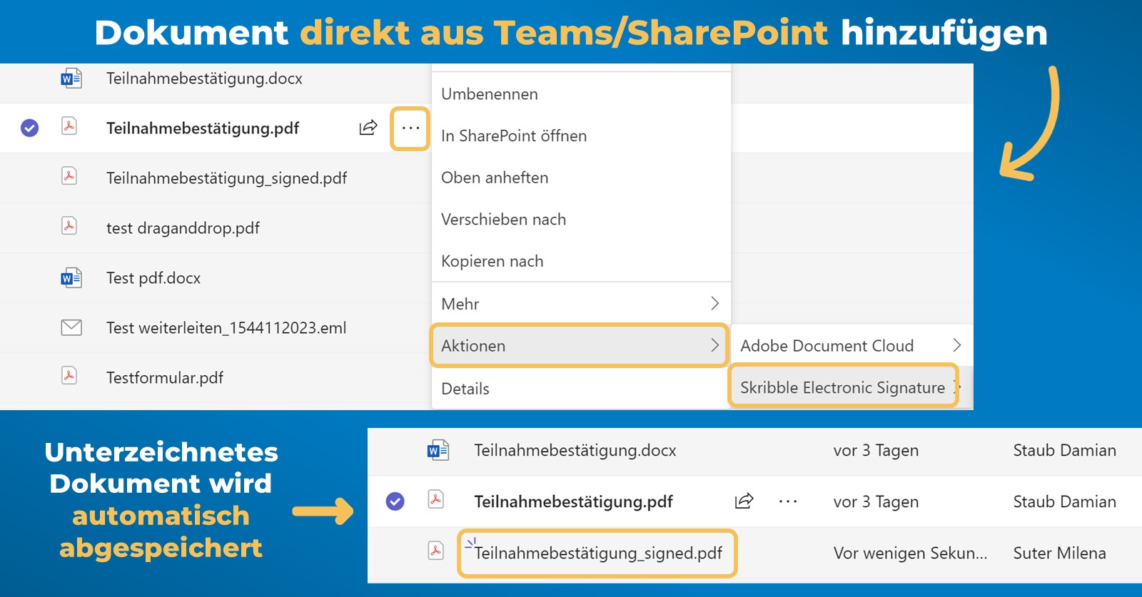 Digital unterscheiben direkt aus SharePoint und Teams