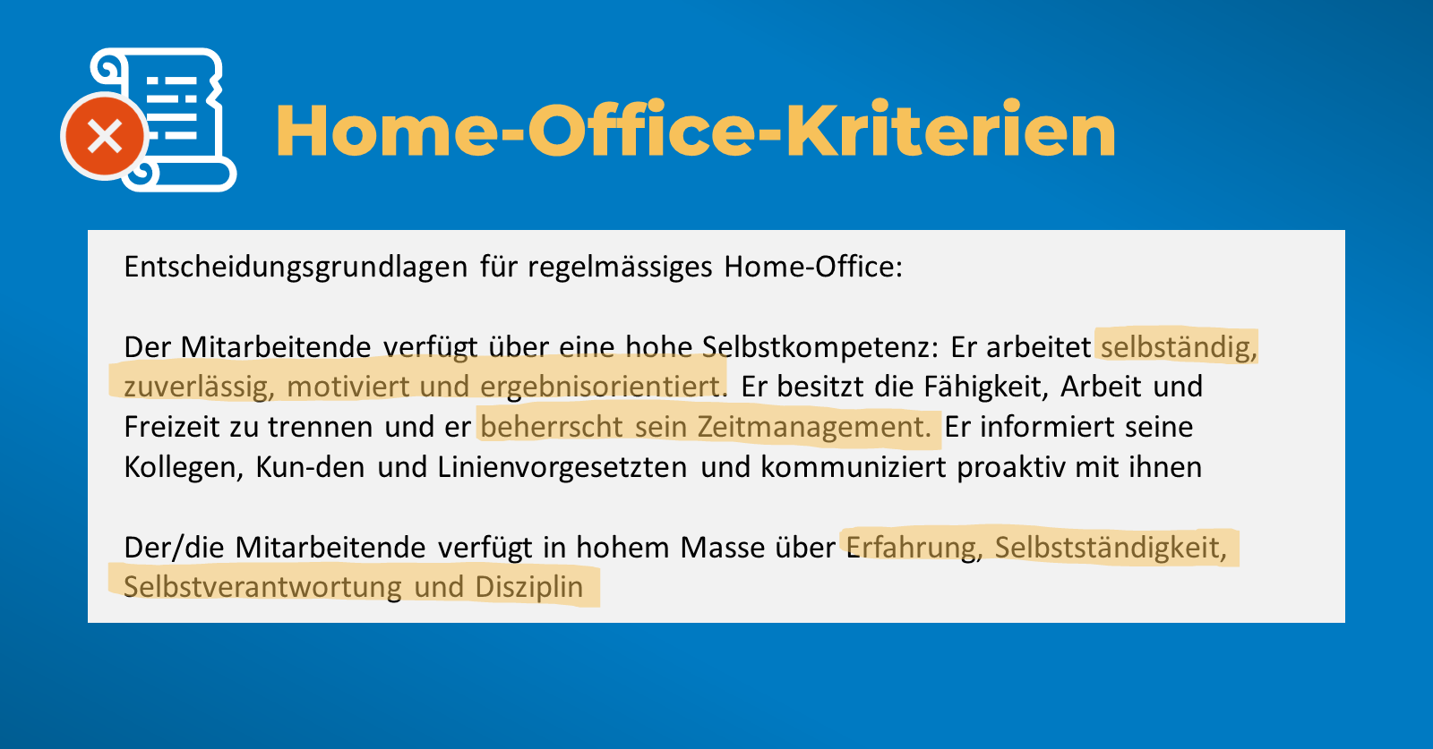 Home-Office-Reglement: Screenshot von verschiedenen Reglementen zum Thema Home-Office-Kriterien