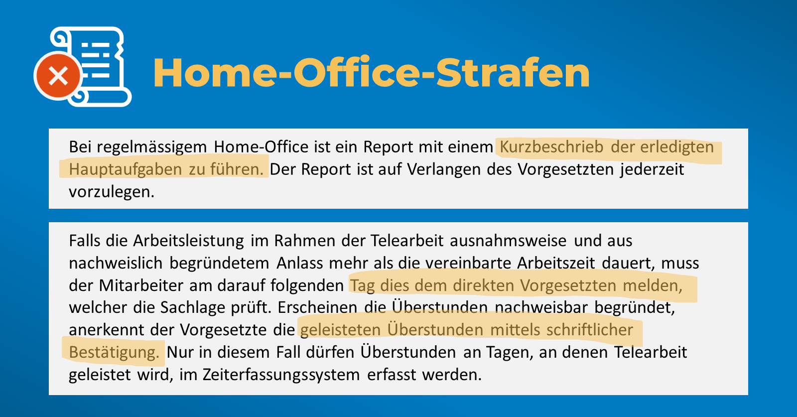 Home-Office-Reglement: Screenshot von verschiedenen Reglementen zum Thema Home-Office-Strafen