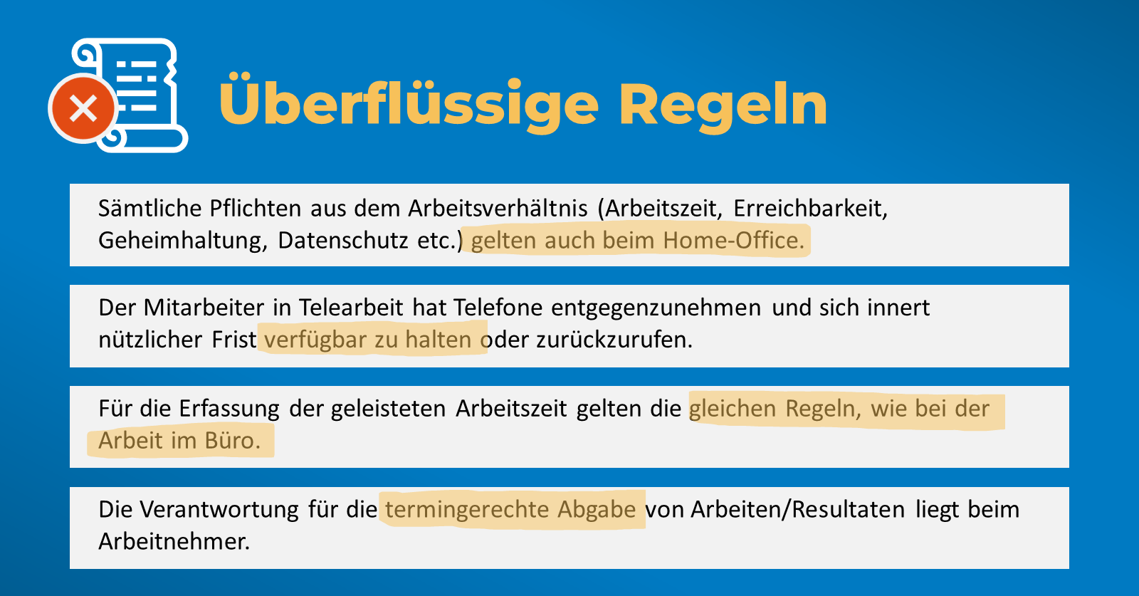 Home-Office-Reglement: Screenshot von verschiedenen Reglementen zum Thema Überflüssige Regeln im Home-Office