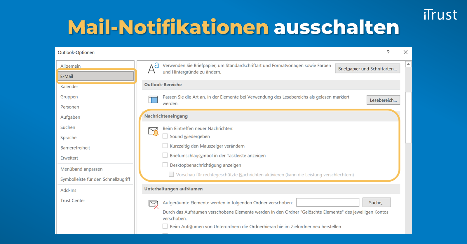 Mailnotifikationen in Outlook ausschalten