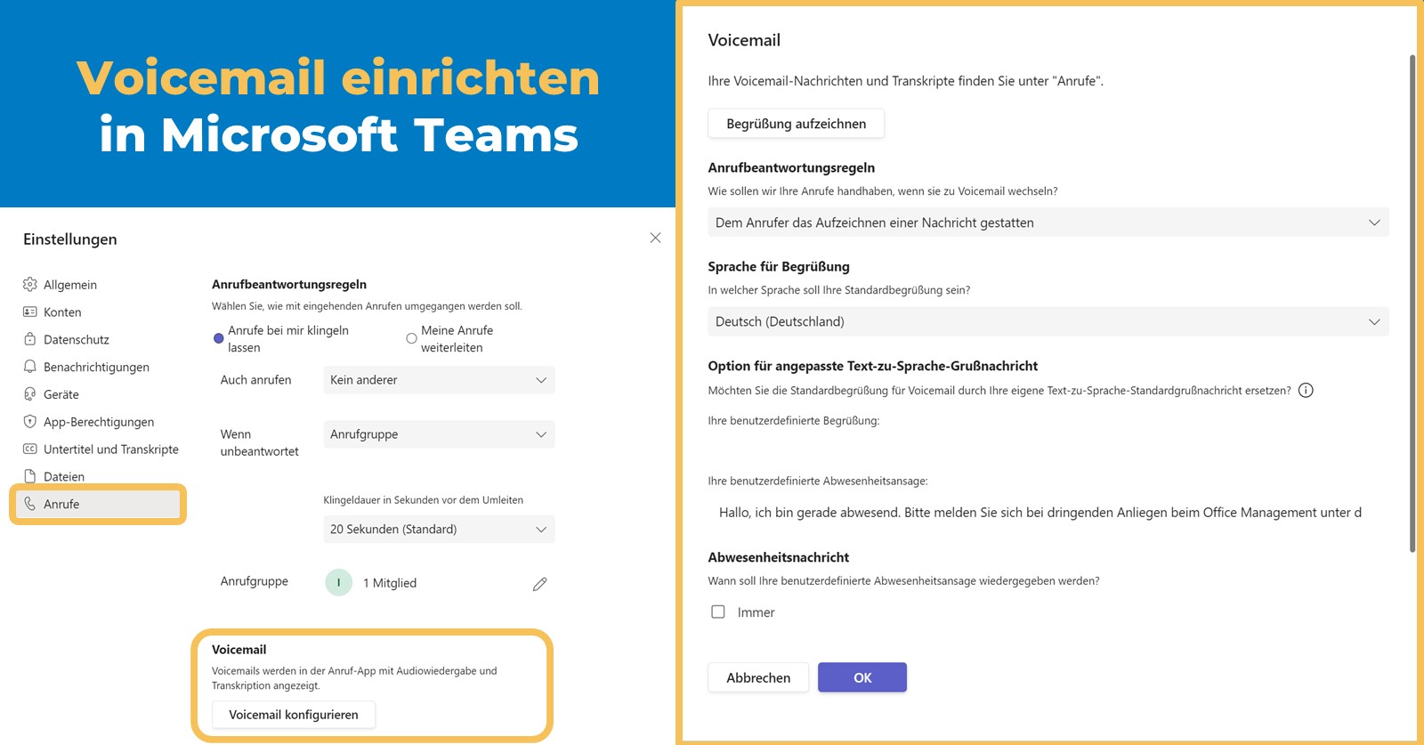 Microsoft-Teams-Telefonie Voicemail einrichten