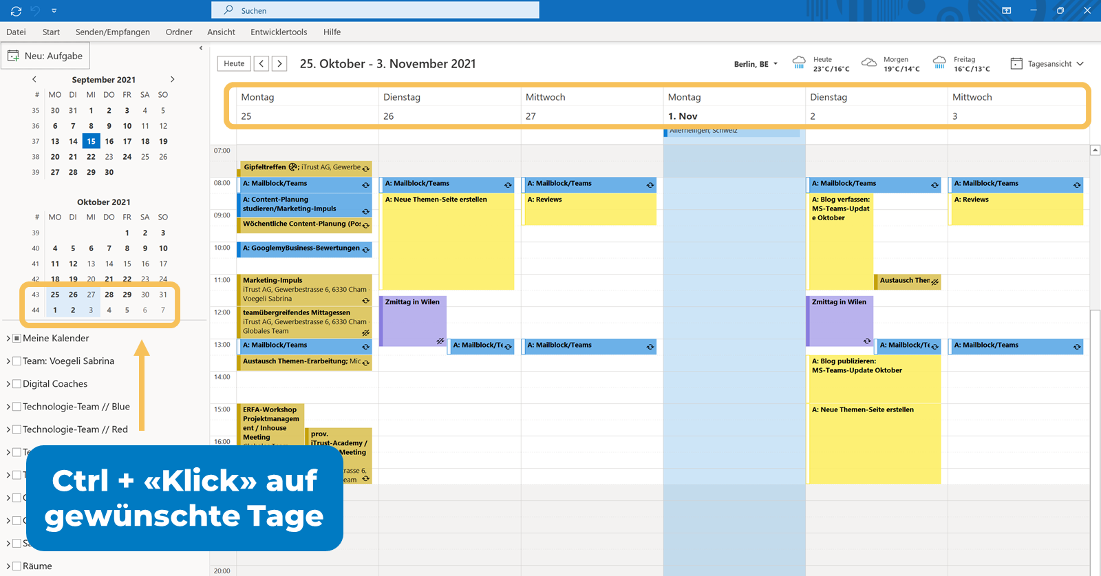 Outlook-Tipps - Screenshot von Einstellungen für schöne Kalenderansicht
