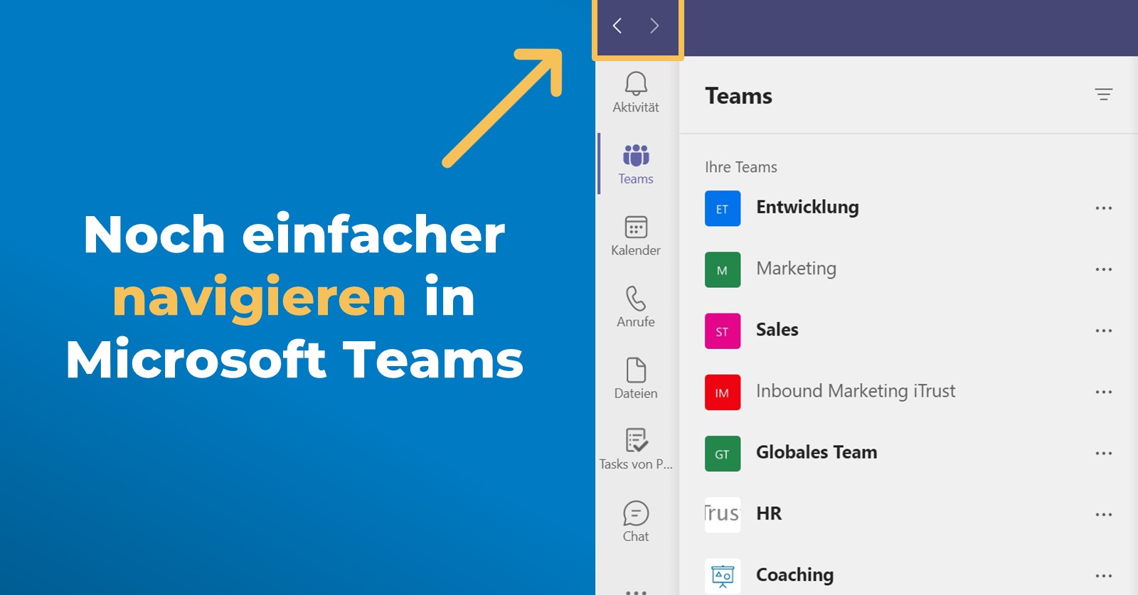 Was ist neu in Microsoft Teams: Navigationspfeile vorwärts und zurück - Screenshot