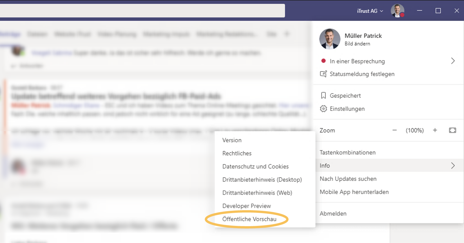 MS Teams Update | Preview-Ansicht einstellen