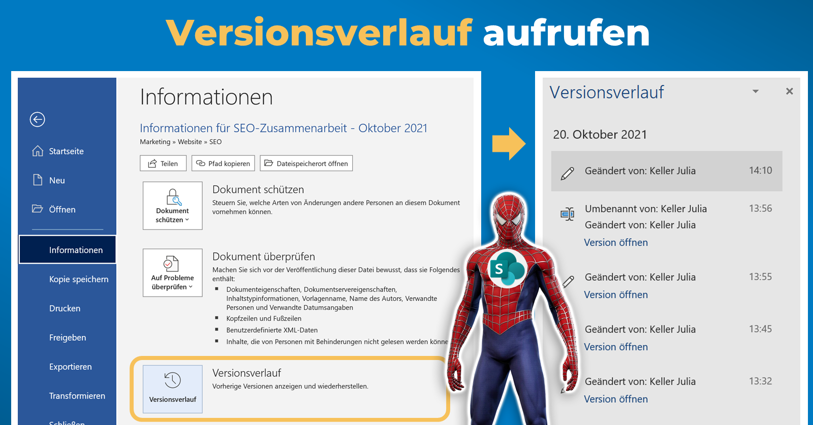 Was ist SharePoint? Versionsverlauf aufrufen - Grafik mit Screenshot